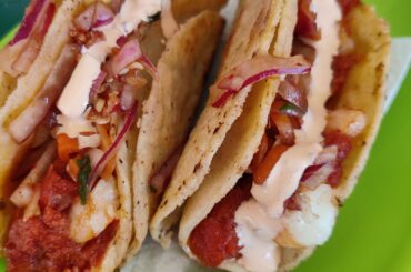 Marlin and Shrimp tacos with habanero and onion slaw and a dash of chipotle dressing