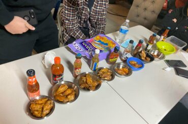 Hot ones Challenge with sauces we picked out (we ordered it by scolville units)