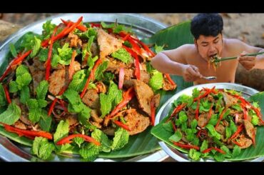 #PorkLiverRecipe Cooking Pork Liver Recipe spice in Hot Chili Green Gum Eating So Delicious