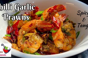 Spicy & Tangy Chilli Garlic Prawns / Prawns Starters Recipe / Chilli Garlic Shrimps / Tiger Prawns