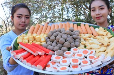 Cooking meatball crispy with chili sauce and vegetable recipe - Cooking skill