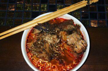 Today for lunch, I made spicy Raman with leftover smoked pork and brisket. It was delicious!