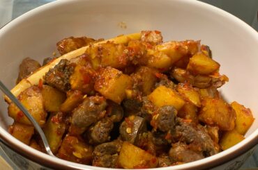 Tonight’s dinner spicy chicken liver and heart with potato