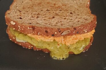 Toasted ghost pepper buffalo dip sandwich with reaper cilantro chimichurri. So good!