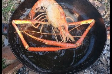 Prawn fry - Lobster cooking over fire