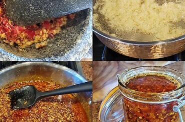 Chili Oil with fresh and dried chilies from the garden