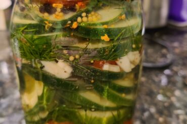 Homemade ghost pepper pickles.
