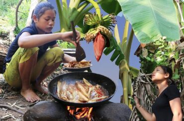 Finding Banana flower for food - Cooking Banana flower Spicy chili for Eating delicious