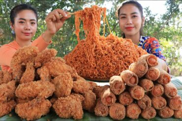 Yummy cooking noodle chili with chicken wing crispy recipe - Cooking skill