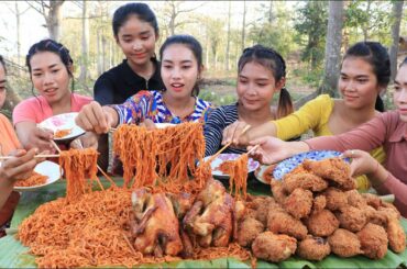 Wow amazing cooking noodle chili with chicken leg and chicken crispy recipe