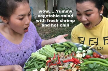 Fabulous food in Asia -Vegetable salad with fresh shrimp and hot chili