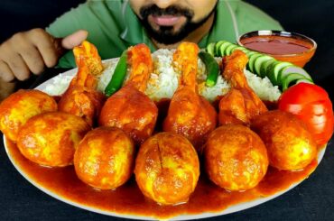 CHICKEN LEG PIECE and EGG CURRY, RICE, CHICKEN GRAVY, SALAD, CHILI ASMR MUKBANG| #LiveToEATT