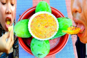Water Mouth ! Eating Green Mango Delicious With Fish Paste Sauce & Chili Recipe,How To Create Recipe