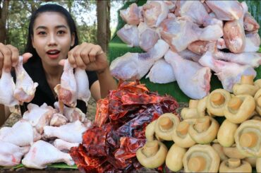 Amazing cooking chicken leg crispy with onion and mushroom recipe - Amazing cooking