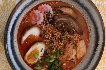 10 hour tonkotsu broth flavoured with samyang buldak