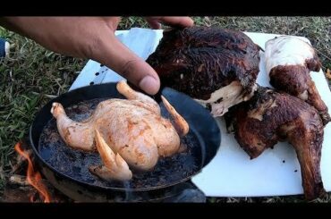 Whole chicken fry - Chicken fry under open sky into the nature