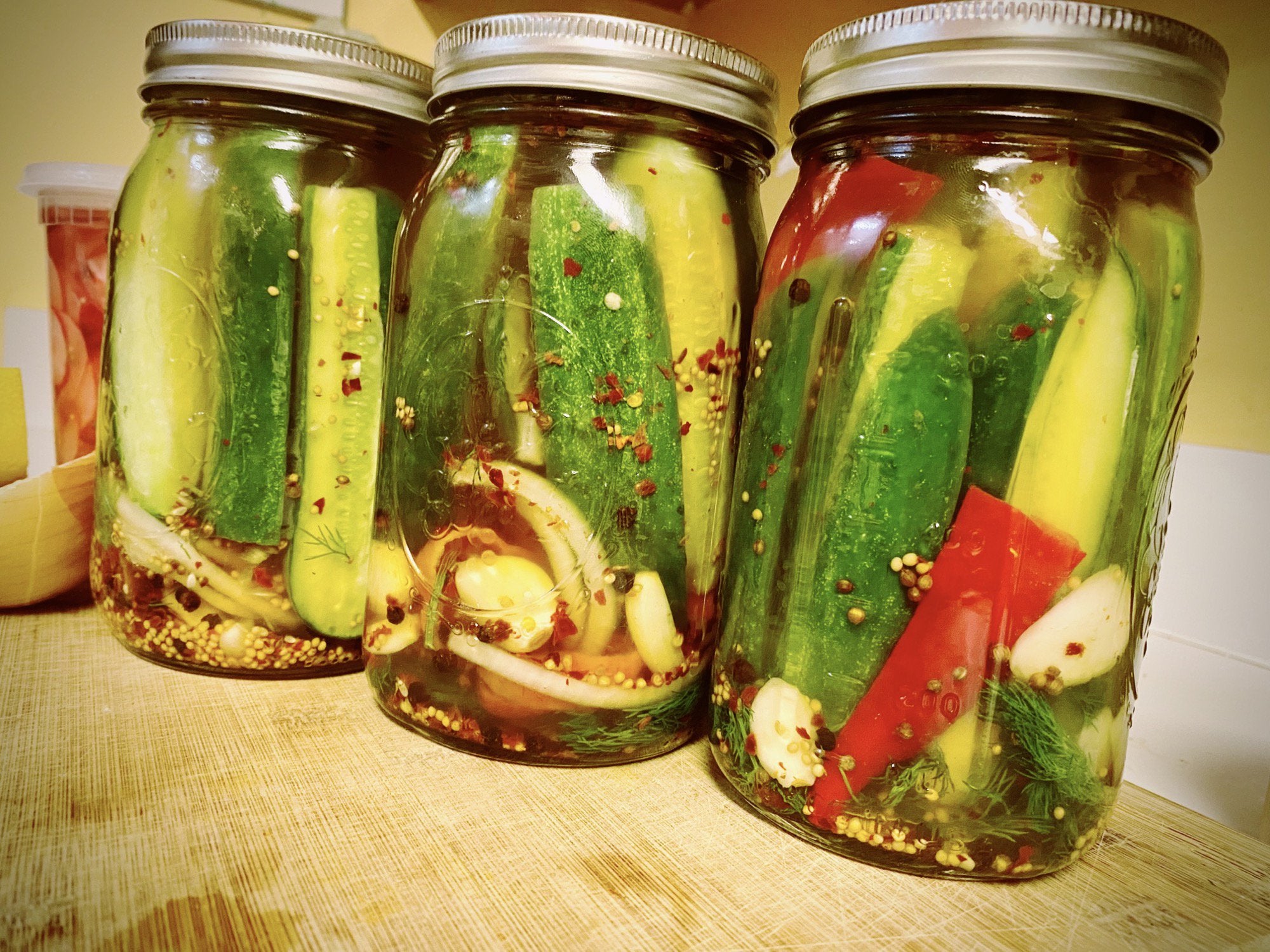 Homemade spicy dill pickles. Chili Chili