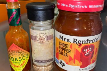Taco night getting spicy (middle is Trinidadian scorpion pepper salt)