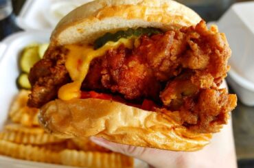 Buddy took this glorious pic of my hot chicken sandwich at my second pop-up. Brave Idiot in Nashville Tennessee