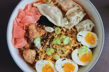 More 2 x Spicy ramen, extra 2 x spicy samyang sauce, and an assortment of homemade (and frozen) spicy gyozas!