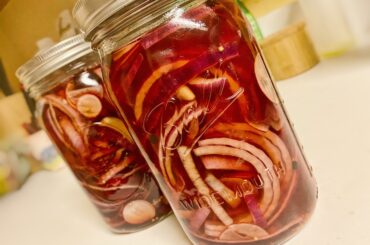 Pickled red onions and radish with habanero and garlic