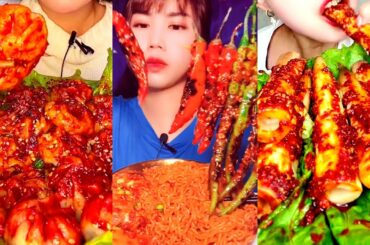 ASMR Mukbank Eating Spicy Food With Chili -Mix- Compilation