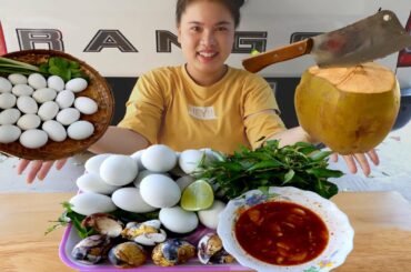 Girl Cooks  & Eating Baby Duck Egg Boiled With Hot Chili Sauce - Everyday Recipe