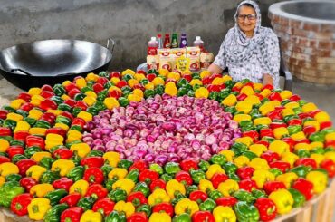 CHILLI CAPSICUM RECIPE | CHILLI FRIED BELL PEPPER | COOKING IN VILLAGE | VEG RECIPE BY GRANNY