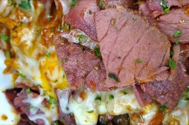HOMEMADE PASTRAMI CHILI CHEESE FRIES | LOADED THICK CUT POTATO WEDGES