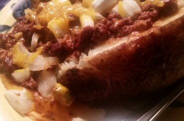 Beef Chile Cheese Baked Potato