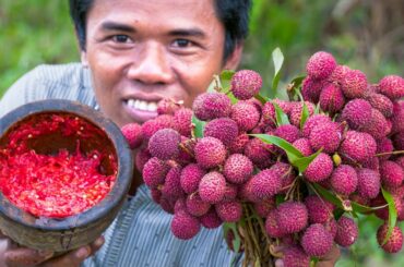 Eating Lychees Fruit with spicy chili recipe in My Village - Free Lifestyle Cooking Foods