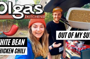 Cooking Olga’s White Bean Chicken Chili Out of my SUV! Testing Our New Car Camping Kitchen Setup