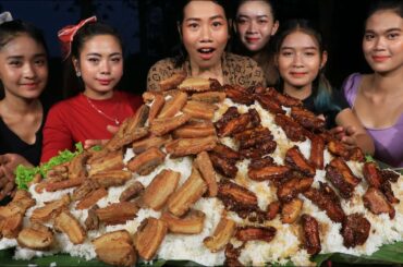 Yummy cooking pork crispy with chili sauce and rice in my family recipe