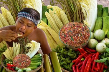 Wow! Special Food! Yummy Chopping Fish-paste Spicy Chili Recipe Eating With Mixed Fresh Vegetable