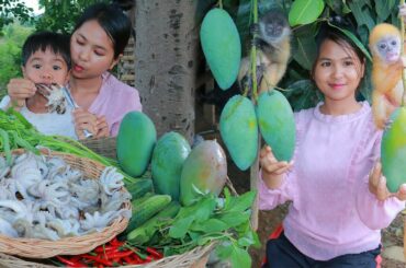Pick Mangoes And Grilled Octopus With Chili Salt Recipe | Eating Mango With My Son