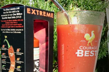 Bloody Mary? Bloody hell yeah! Home made Bloody Mary with Bhut Jolokia hot sauce from South Devon Chilli Farm, UK. Really tasty!