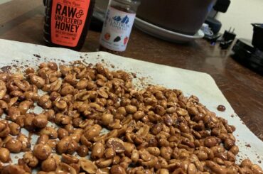 Spicy honey roasted peanuts I made tonight with Flatiron crushed pepper. I’ll put the recipe I used in the comments.