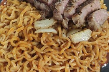 Steak with 3X spicy ramen