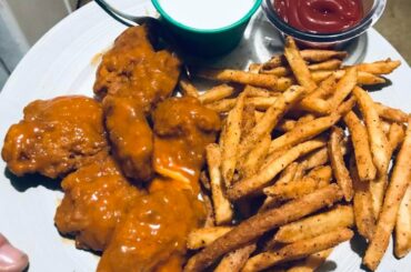 Buffalo chicken tenders and fries.