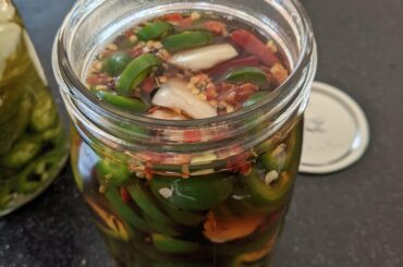 Pickled some jalapeno in red wine vinegar today; threw in dried arbols, cayennes, ghosts, and scorpions just to see what happens. I cannot WAIT to trick my nephew into eating one.