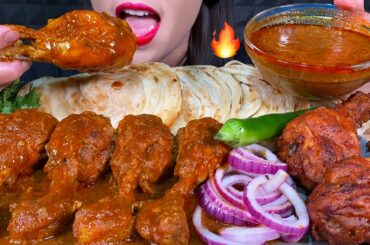 ASMR SPICY CHICKEN GRAVY, PAROTTA, DELHI STYLE FRIED CHICKEN, CHILI MASSIVE Eating Sounds