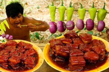 Cooking Pork Belly Sugar Palm,Green Chili paper,Garlic  Homemade Recipe Eating So delicious