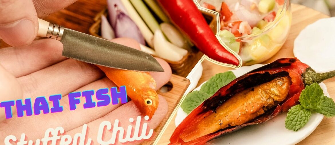 Miniature Cooking l Thai Fish Stuffed Chili Recipe l Mini Kitchen Story