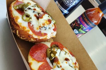 Went over to Bagel and Bean in Lincoln, CA for my weekly spicy pepperoni pizza bagel fix :)
