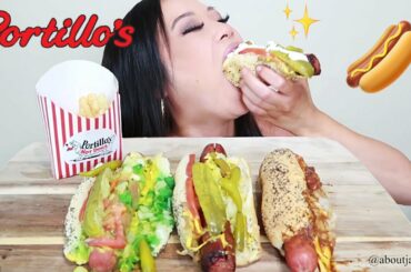 PORTILLO'S HOT DOG MUKBANG | POLISH SAUSAGE, CHILI CHEESE DOG, JUMBO HOT DOG *big bites*