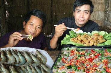 fresh shrimp recipe with lemon and super hot spicy chili, very delicious, cooking food recipe