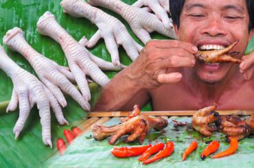 Chicken Feet Cooking and Eating with Chili in My Country | Village Food Cooking
