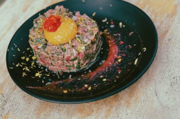 Spicy Filet Tartare with Habanero Relish and Sriracha