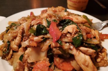 Level 10 of 10 spicy drunken noodles (pad kee mao) from the Los Angeles late night Thai scene.