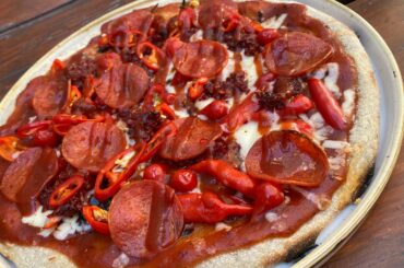 Ordered this challenge pizza from a local bar a few weeks back. If I completed it without drinking anything I would win a free pizza on next visit. Guess who will be going back to claim their prize soon. Delicious.